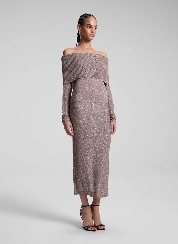 Women Dana Metallic Knit Midi Skirt Mauvesilver ALC Bottoms