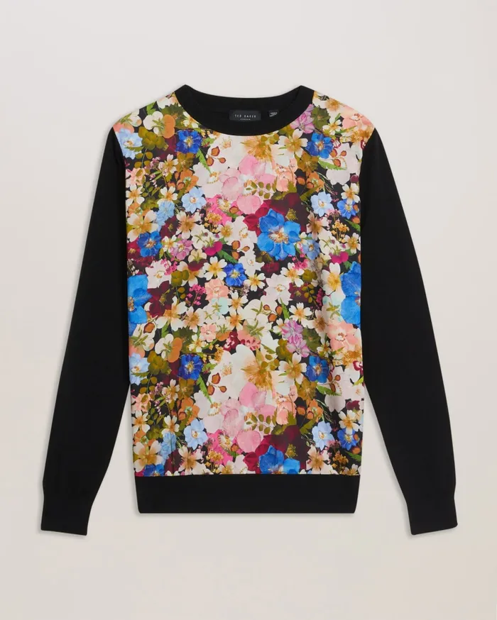 Women DELBI 8211 Printed Woven Front Sweater Black Ted Baker Jumpers and Cardigans