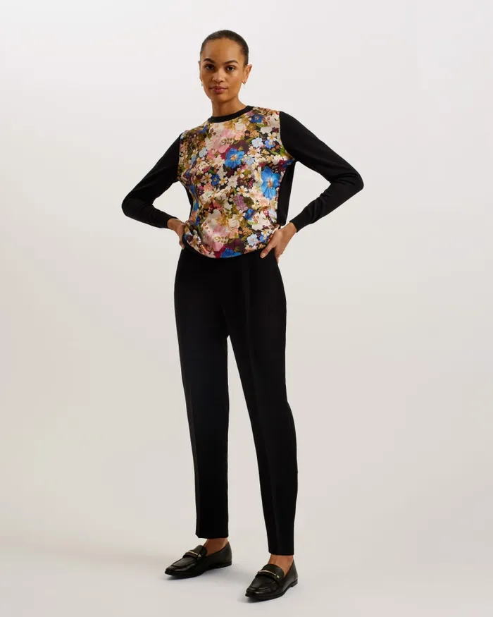 Women DELBI 8211 Printed Woven Front Sweater Black Ted Baker Jumpers and Cardigans