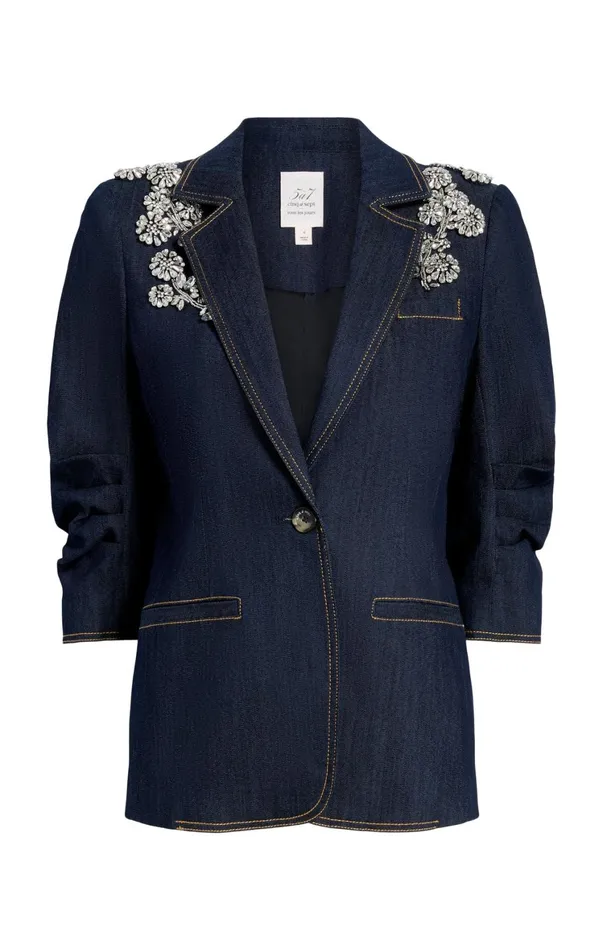 Women Denim Cinq Sept Crystal Chrysanthemum Khloe Blazer Indigo