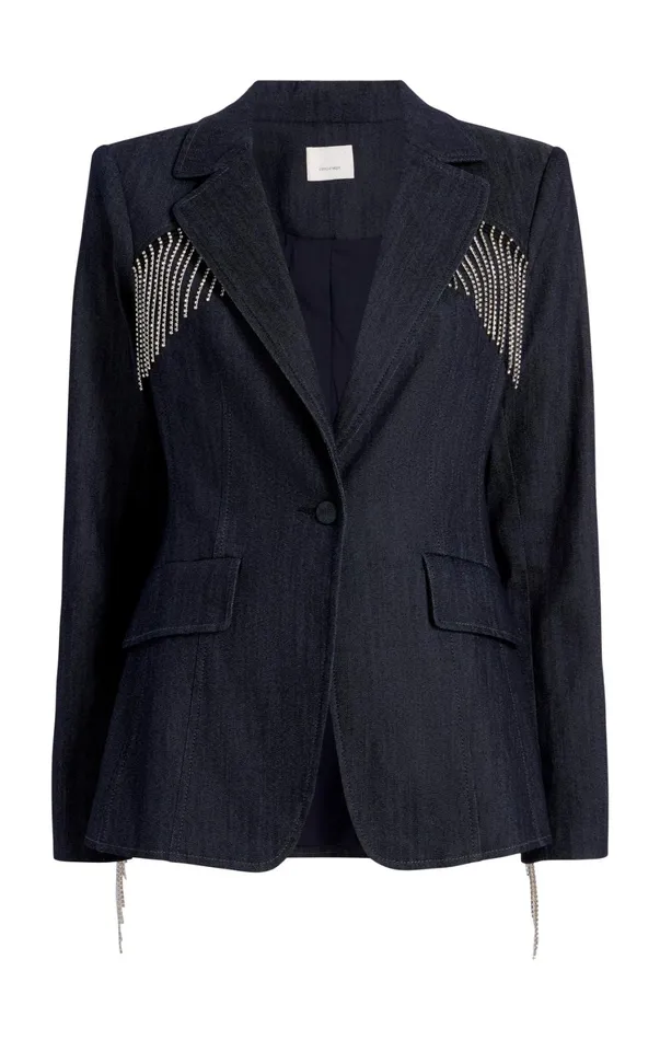 Women Denim Cinq Sept Rhinestone Sasha Blazer Indigo