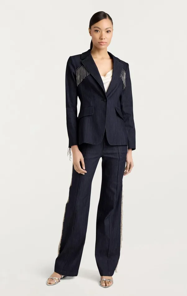 Women Denim Cinq Sept Rhinestone Sasha Blazer Indigo