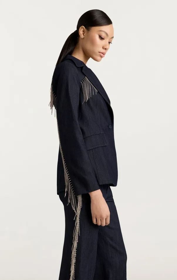 Women Denim Cinq Sept Rhinestone Sasha Blazer Indigo
