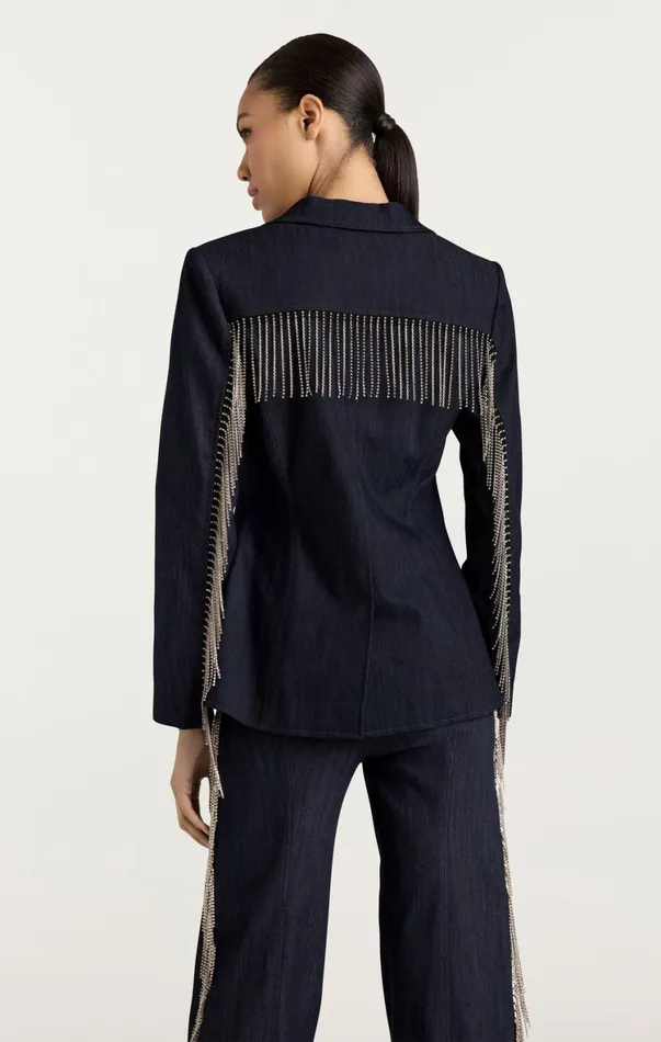 Women Denim Cinq Sept Rhinestone Sasha Blazer Indigo