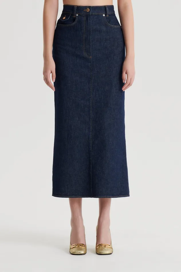 Women Denim Scanlan Theodore DENIM FIVE POCKET PENCIL SKIRT INDIGOB