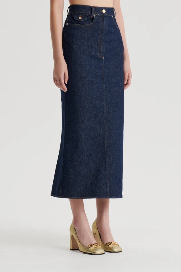 Women Denim Scanlan Theodore DENIM FIVE POCKET PENCIL SKIRT INDIGOB