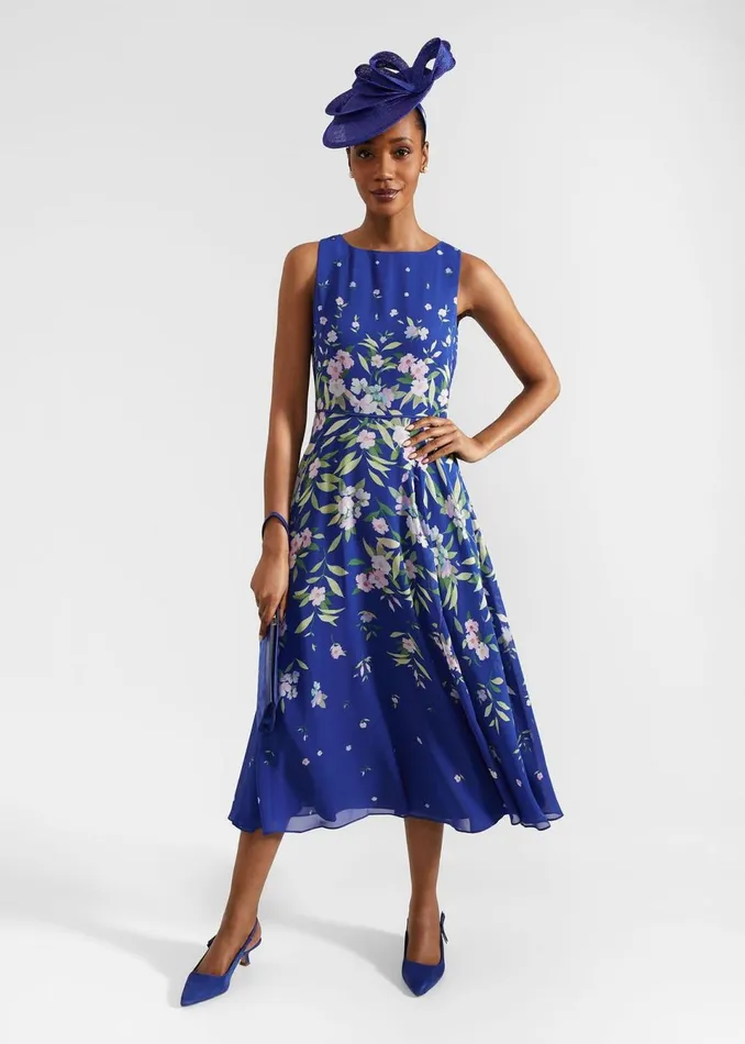 Women Dresses and Jumpsuits Hobbs Petite Carly Floral Midi Dress Blue Multi