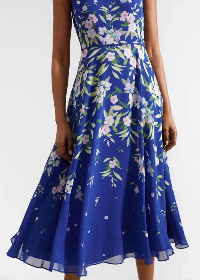 Women Dresses and Jumpsuits Hobbs Petite Carly Floral Midi Dress Blue Multi