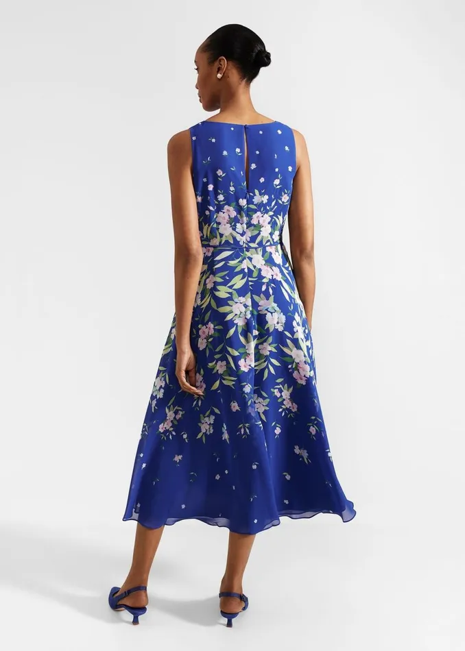 Women Dresses and Jumpsuits Hobbs Petite Carly Floral Midi Dress Blue Multi