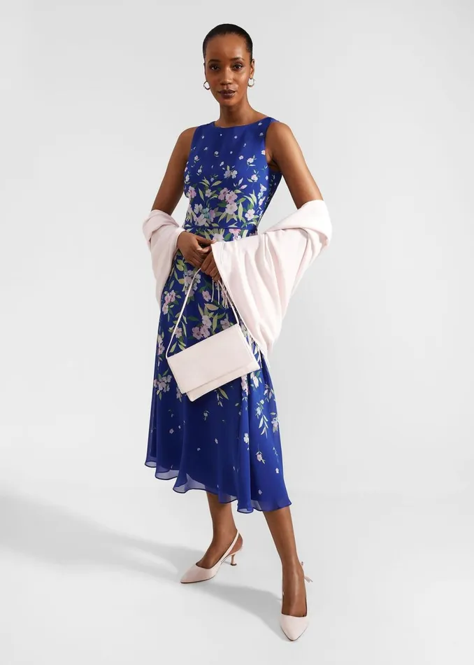 Women Dresses and Jumpsuits Hobbs Petite Carly Floral Midi Dress Blue Multi