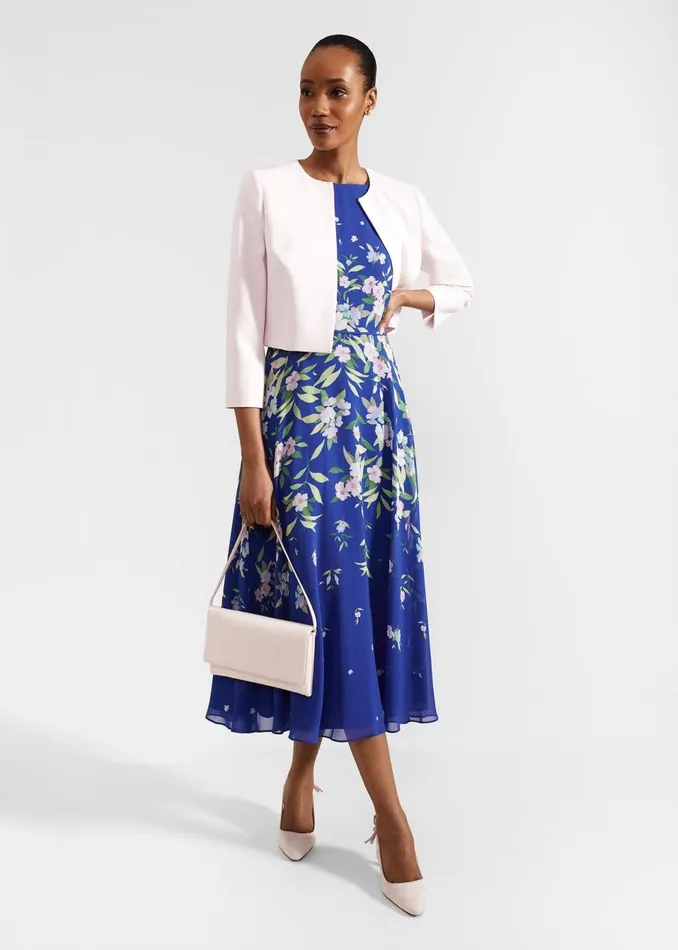 Women Dresses and Jumpsuits Hobbs Petite Carly Floral Midi Dress Blue Multi