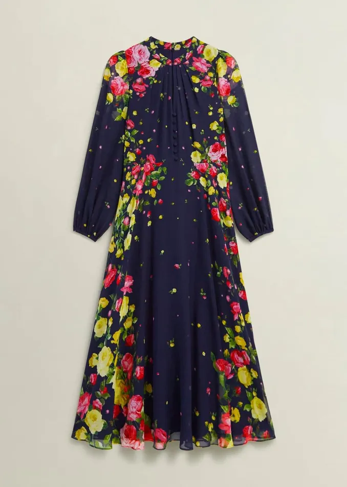 Women Dresses and Jumpsuits Hobbs Petite Eva Floral Silk Dress Navy Multi