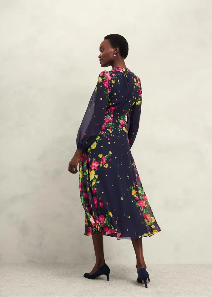 Women Dresses and Jumpsuits Hobbs Petite Eva Floral Silk Dress Navy Multi