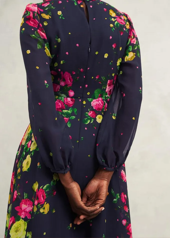 Women Dresses and Jumpsuits Hobbs Petite Eva Floral Silk Dress Navy Multi