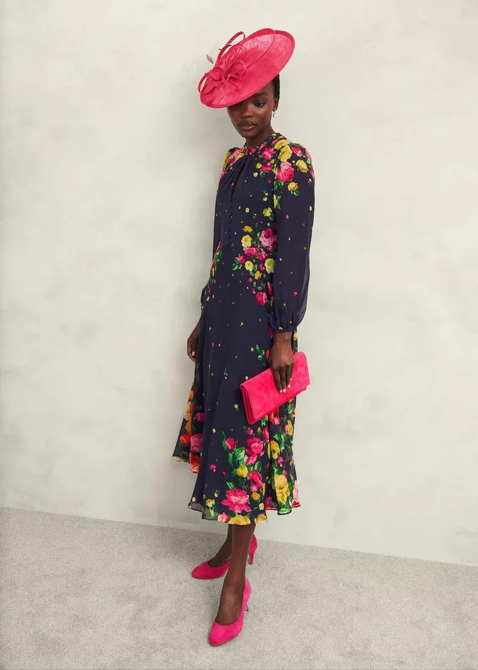 Women Dresses and Jumpsuits Hobbs Petite Eva Floral Silk Dress Navy Multi