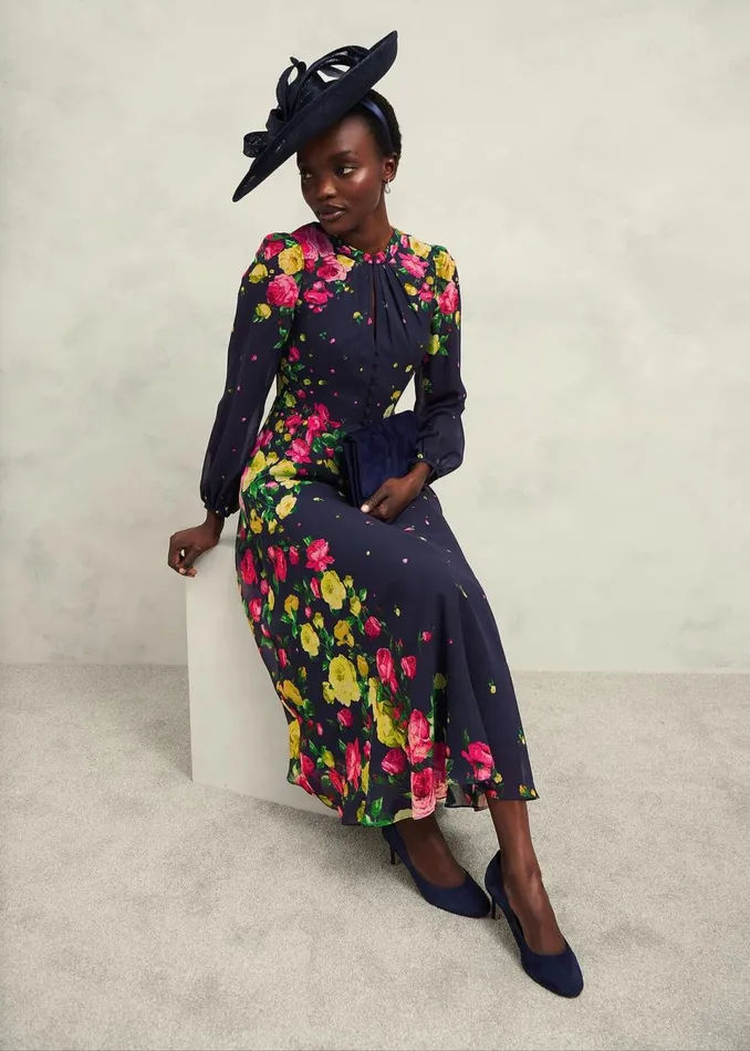Women Dresses and Jumpsuits Hobbs Petite Eva Floral Silk Dress Navy Multi