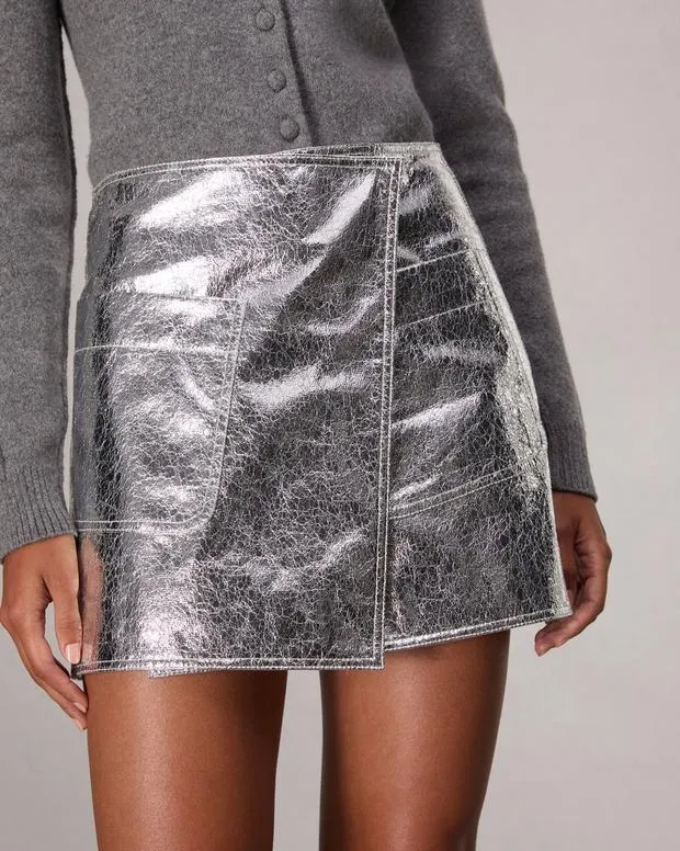 Women Dresses and Skirts Rag and Bone Kyla Faux Leather Skirt Silver