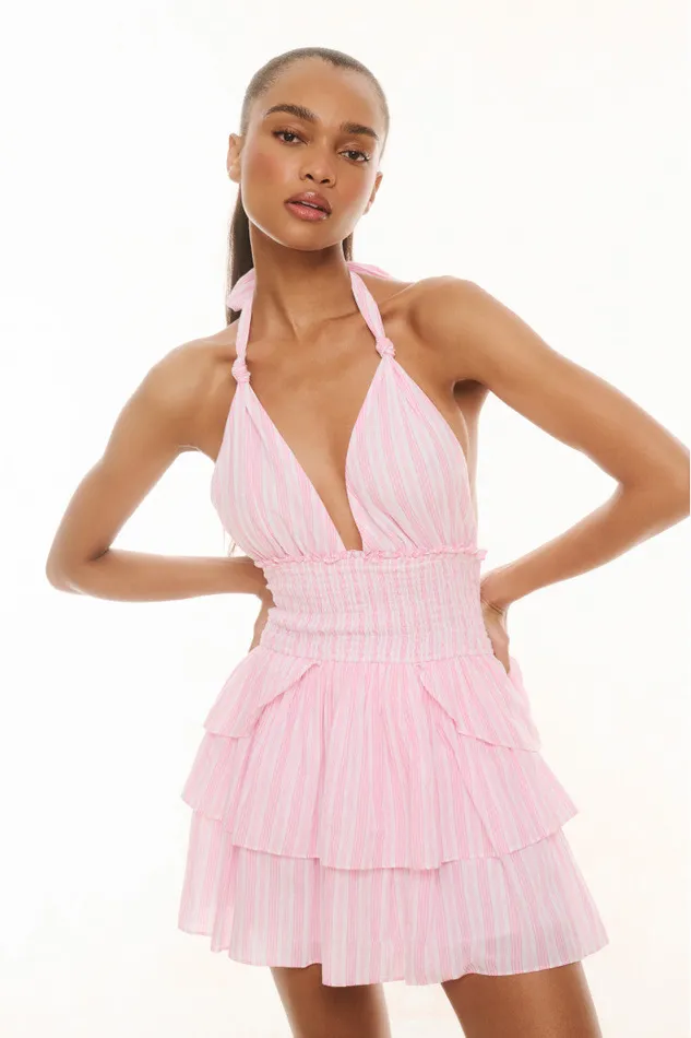 Women Dresses LoveShackFancy Deanna Cotton Striped Halter Dress Captiva Pink Women Dresses LoveShackFancy Deanna Cotton Striped Halter Dress Captiva Pink