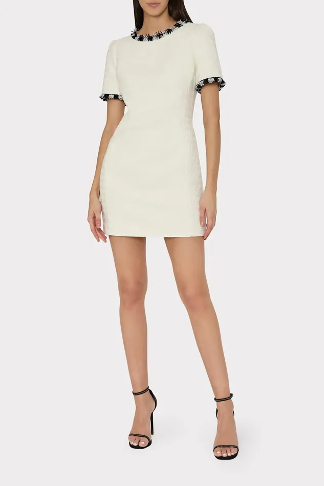 Women Dresses Milly Hyannis Beaded Fringe Mini Dress Ecru