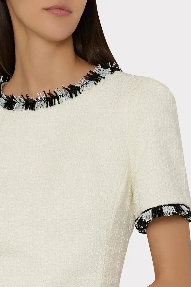 Women Dresses Milly Hyannis Beaded Fringe Mini Dress Ecru
