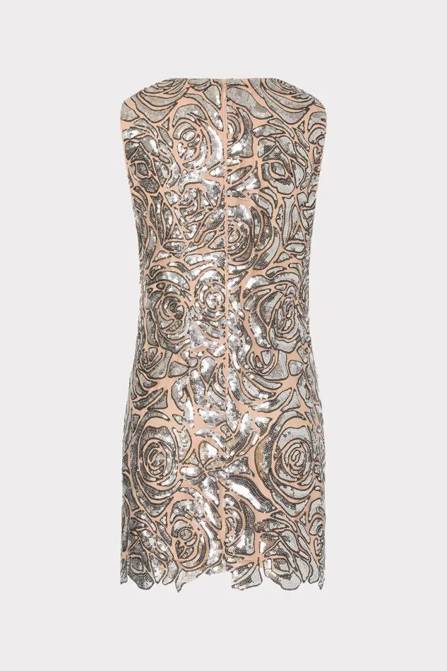 Women Dresses Milly Ivette Rose Sequins Shift Mini Dress Silver