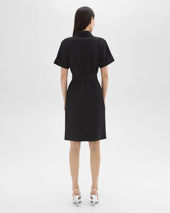 Women Dresses Theory Belted Shirt Dress In Stretch Wool Black