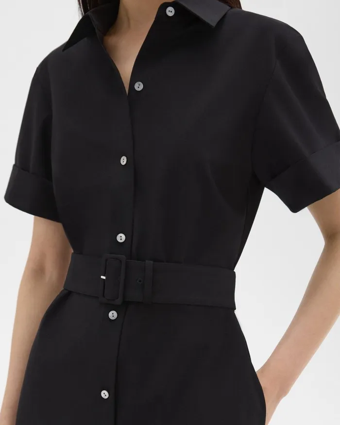 Women Dresses Theory Belted Shirt Dress In Stretch Wool Black