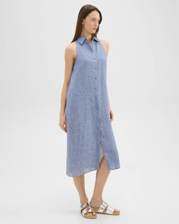 Women Dresses Theory Halter Neck Shirt Dress In Hemp Chambray