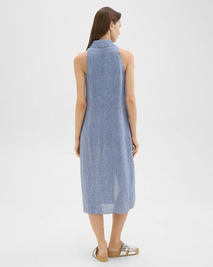 Women Dresses Theory Halter Neck Shirt Dress In Hemp Chambray