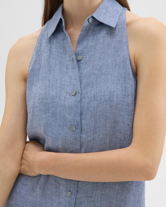 Women Dresses Theory Halter Neck Shirt Dress In Hemp Chambray
