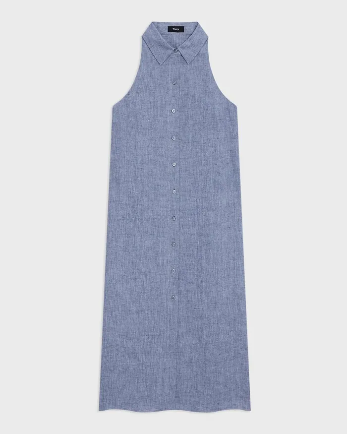 Women Dresses Theory Halter Neck Shirt Dress In Hemp Chambray