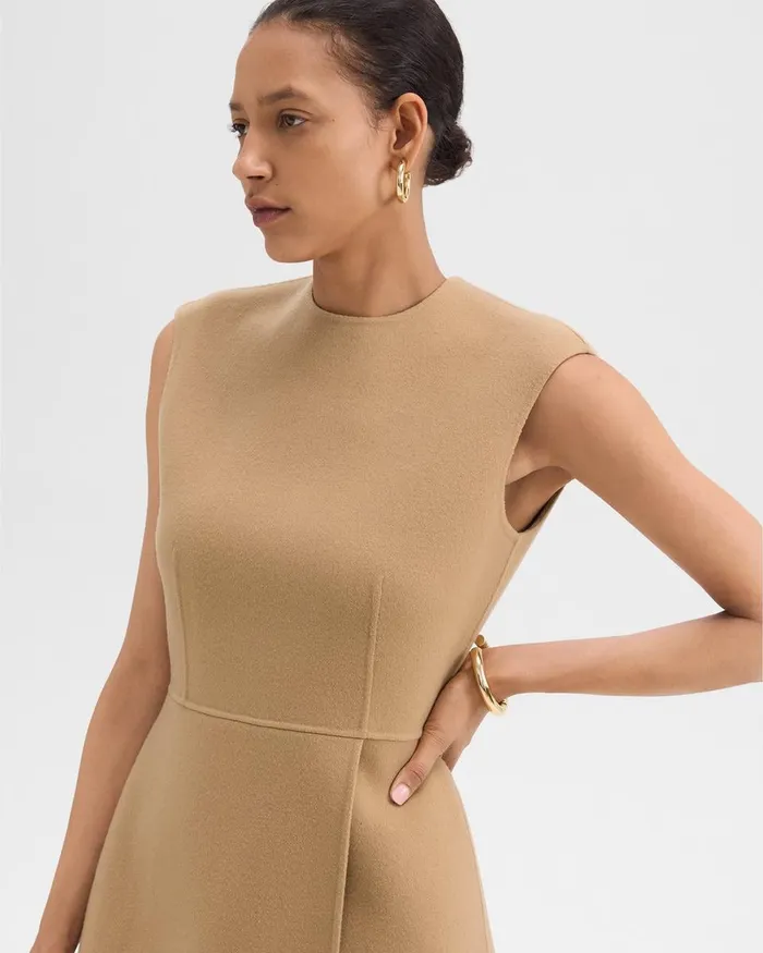 Women Dresses Theory Mini Wrap Dress In DoubleFace WoolCashmere New Camel