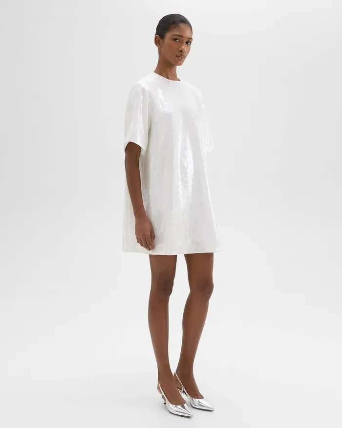 Women Dresses Theory TShirt Dress In Recycled Sequins White