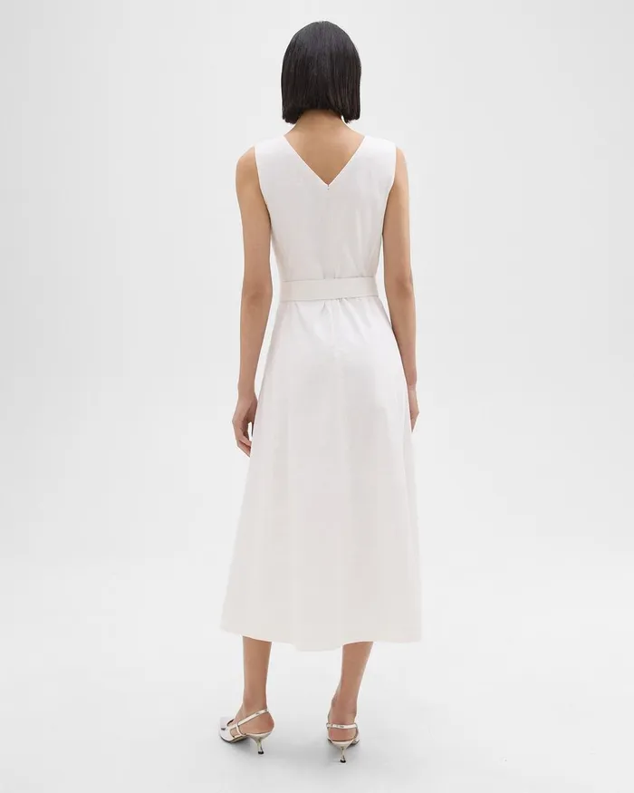 Women Dresses Theory VNeck Volume Dress In Good Linen White