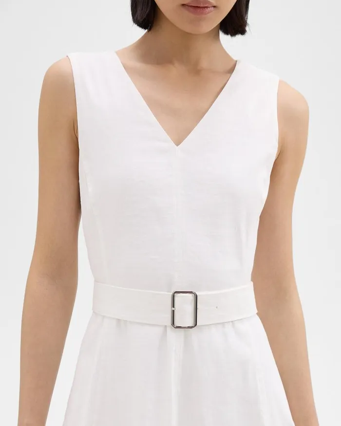 Women Dresses Theory VNeck Volume Dress In Good Linen White