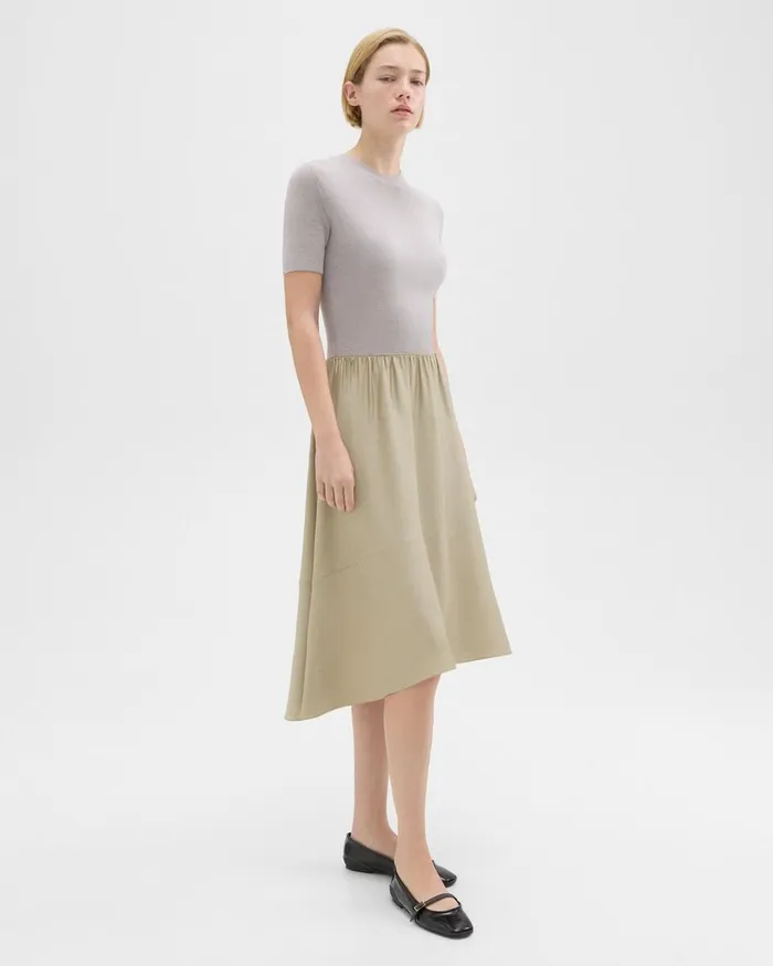Women Dresses Theory WoolViscose Combo Dress Warm Silverlight Fossil
