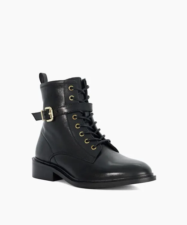 Women Dune London Ankle Boots Chunky Lace Up Buckle Boots Black