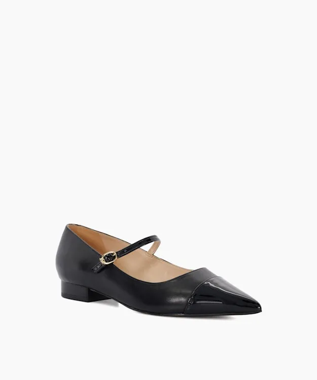 Women Dune London Ballet Pumps Toe Cap Pointed Mary Jane Flats Black