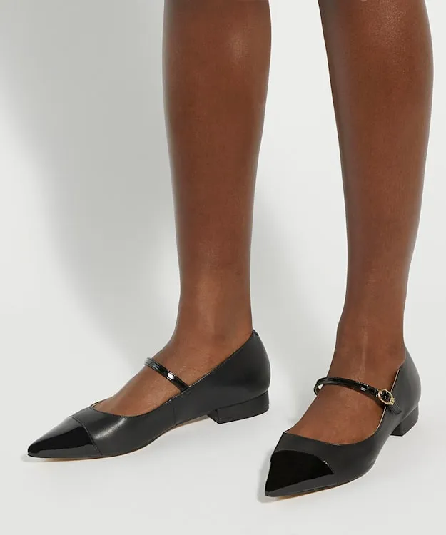 Women Dune London Ballet Pumps Toe Cap Pointed Mary Jane Flats Black
