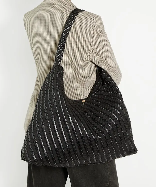 Women Dune London Black Handbags Extra Large Woven Shoulder Bag Black