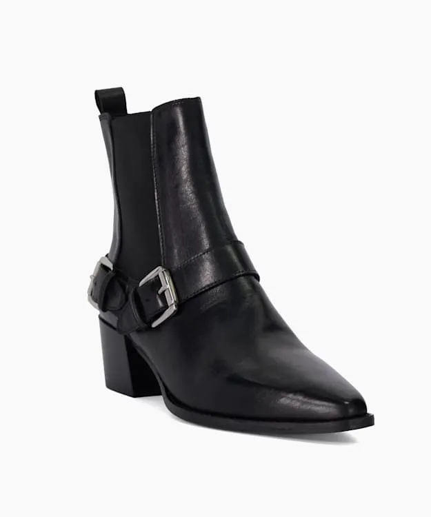 Women Dune London Chelsea Boots Leather Buckled Ankle Boots Black