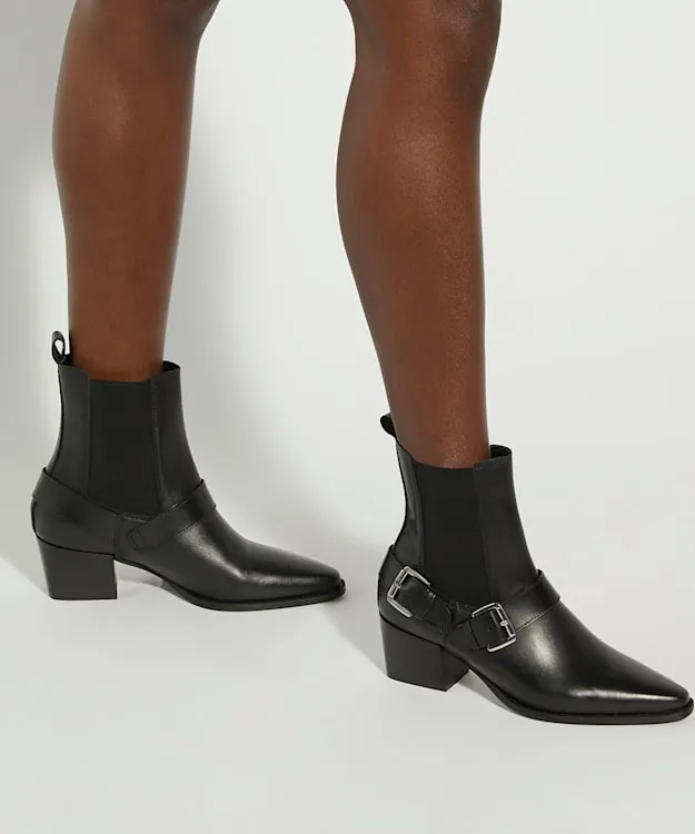 Women Dune London Chelsea Boots Leather Buckled Ankle Boots Black