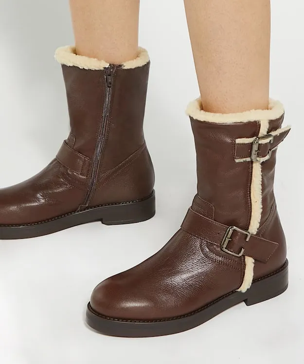 Women Dune London Flat Boots Faux Shearling Lined Boots Brown