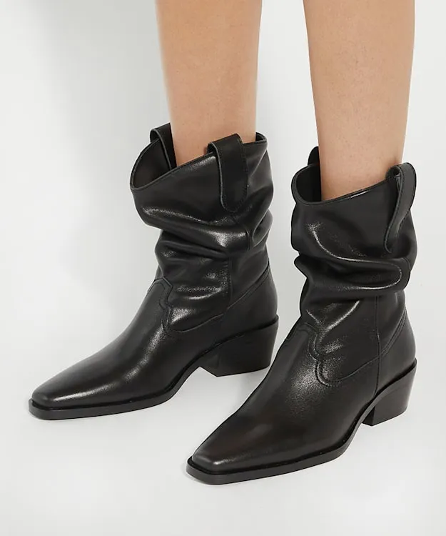 Women Dune London Flat Boots Relaxed Western Boots Black