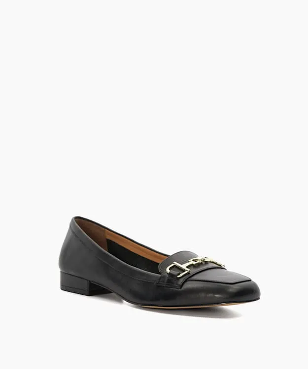 Women Dune London Flat Shoes Branded Snaffle Trim Square Toe Loafer Black