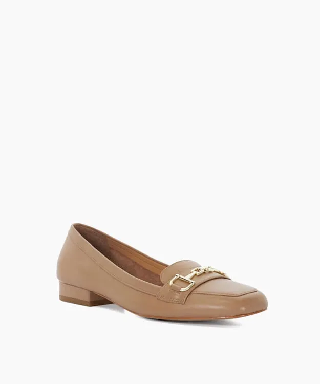 Women Dune London Flat Shoes Branded Snaffle Trim Square Toe Loafer Brown