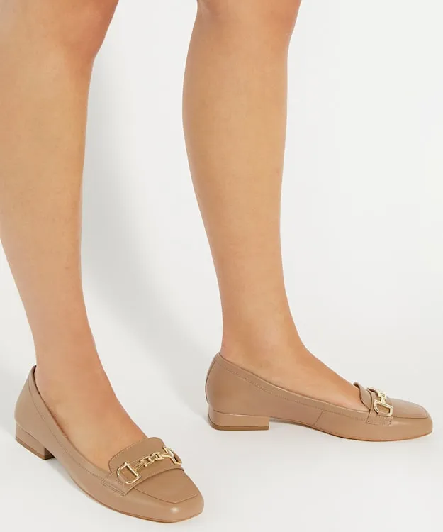 Women Dune London Flat Shoes Branded Snaffle Trim Square Toe Loafer Brown