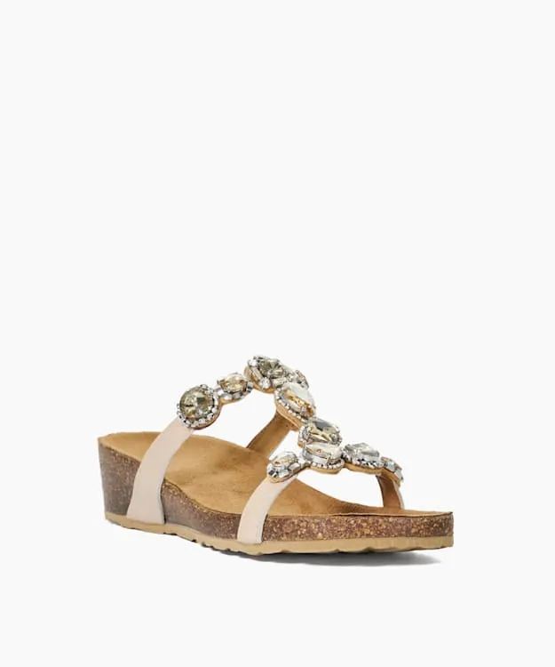 Women Dune London Heeled Sandals Embellished Cork Wedge Sandals Neutral