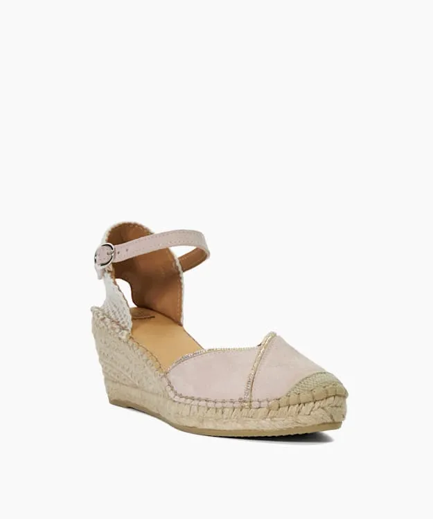 Women Dune London Heeled Sandals Embellished Raffia Wedge Sandals Pink