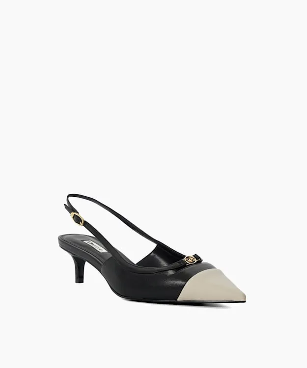 Women Dune London Heels Contrast Toe Slingback Kitten Heel Sandals Black